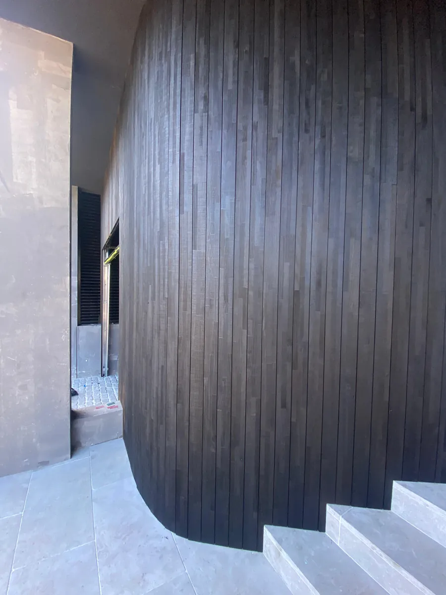 Charred timber slat feature wall detail, Eastern Suburbs