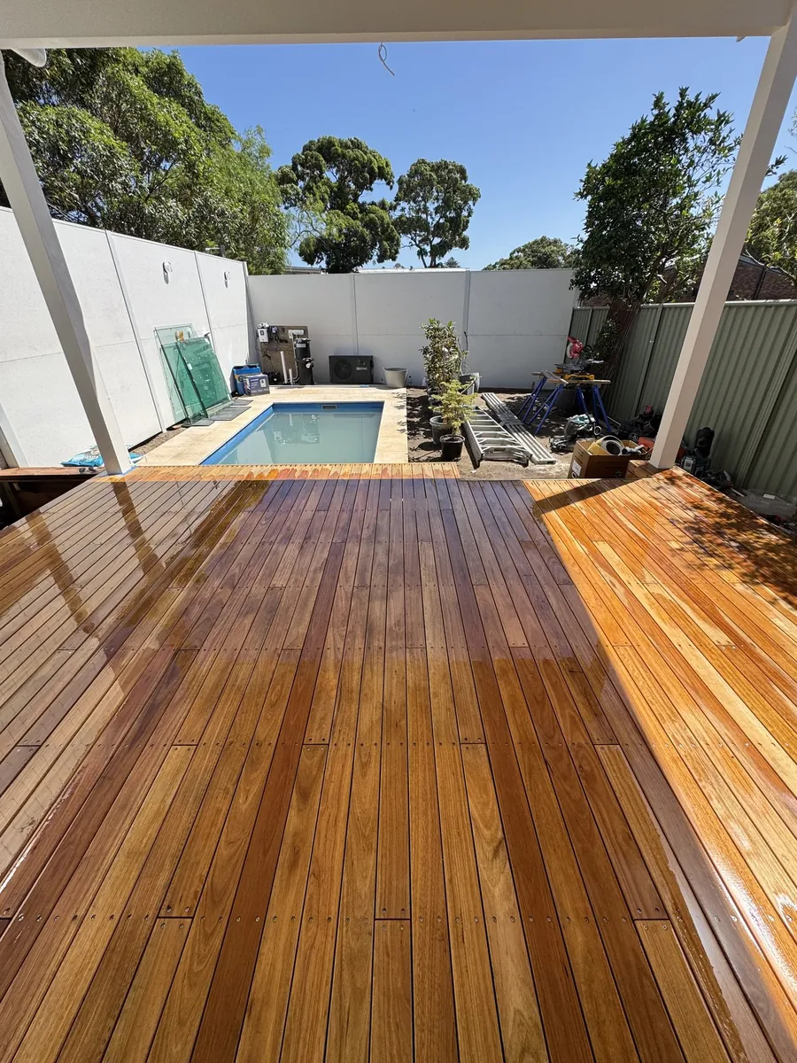 Pool deck with glass balustrade
