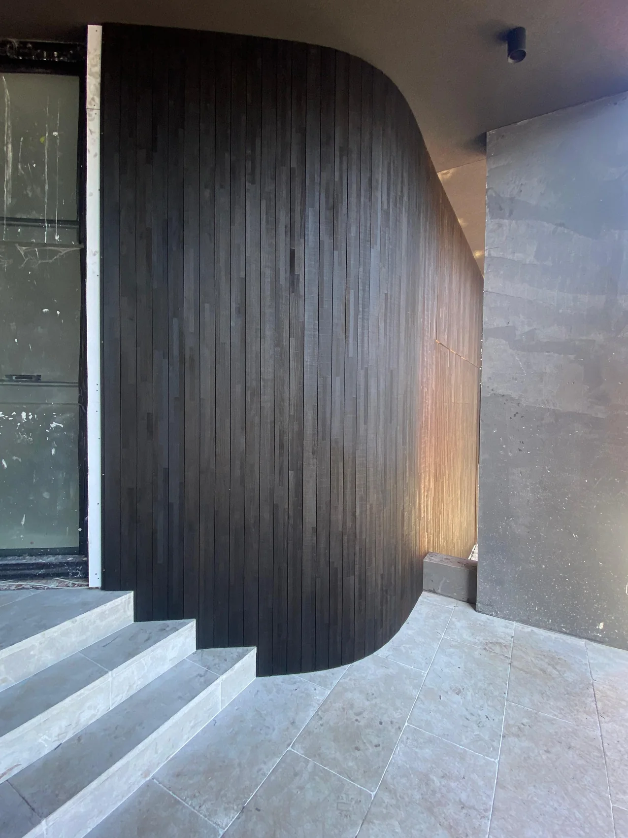 Curved charred timber slat feature wall, Eastern Suburbs Sydney